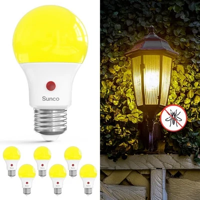Sunco 6 Pack Yellow Light Bulbs Outdoor A19, LED Bug Lights for Outside Dusk ... - Image 1 of 4