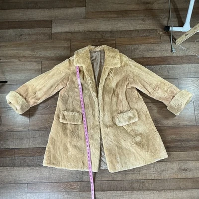 Abrigo de piel sintética beige talla L vintage para mujer satinado forro floral chaqueta de invierno #1922 Foto 1 de 4