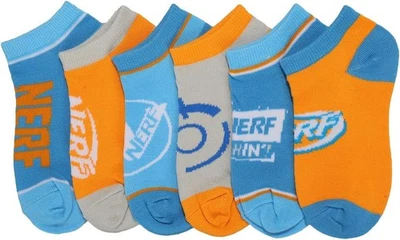 Paquete de 6 calcetines al tobillo informales Nerf Nation para niños naranja azul blanco Foto 1 de 4