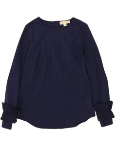 MICHAEL KORS Womens Long Sleeve Blouse Top UK 10 Small Navy Blue Cotton BO07 - Picture 1 of 3