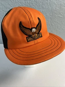 Vintage Harley Davidson Hat Black & Orange Paw Pals USA Snapback Eagle Logo - Picture 1 of 8
