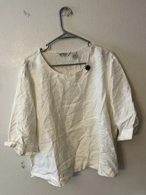 Orvis льняной Топ блузка XL 18-20 белый квадратный 3/4 рукав кнопка Lagenlook - Изображение 1 из 4