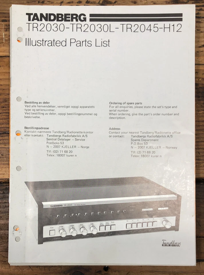 Receptor Tandberg TR-2030 TR-2045 Lista de piezas ilustradas *Original* Foto 1 de 1