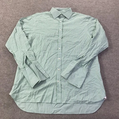 Thomas Pink Shirt Mens 16 34.5 Green White Stripe Button Down Long Sleeve Cotton - Image 1 of 4