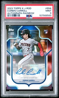 Corbin Carroll Rookie Autograph #69A Rainbow /99 - 2023 Topps X J-Rod - PSA 9 - Image 1 of 2
