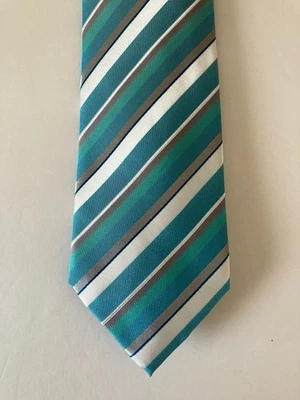 Corbata para hombre Geoffrey Beene corbata poliéster seda verde azulado blanco plata rayas 58" Foto 1 de 4
