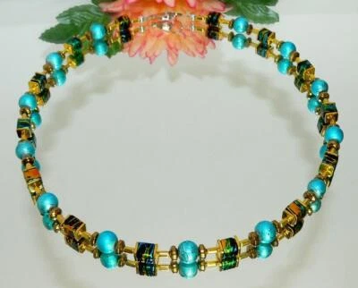 Kette Würfelkette Halskette Würfel schwarz blau türkis gold Perle türkis  495g - Bild 1 von 4