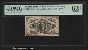 FRACTIONAL CURRENCY Fr-1253 THIRD ISSUE 10¢ NOTE PMG 62 UNC HAND-SIGNED COLBY! - Picture 1 of 2