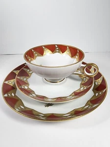 Vtg WALLENDORF Porcelain 3-pc Set Gold Encrusted Teacup & Saucer w/7" Cake Plate - Picture 1 of 19