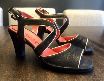 Pas De Rouge Womens Black Gold Suede Strappy Heels Italy $300 EU 38.5/US 8 - Image 1 of 4