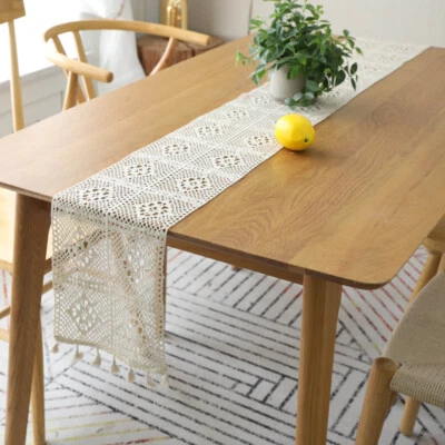 Vintage Crochet Lace Tassels Table Runner Wedding Table Cloth Home Decor - Image 1 of 4