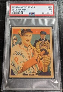 1935 Diamond Stars Paul Waner GREEN BACK PSA 1 POOR QUALITY #83 Pirates 1934-36