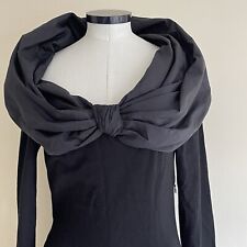 GEORGES RECH DRESS BLACK COCKTAIL PARTY PURE SILK BOW COLLAR VINTAGE 80s UK 10