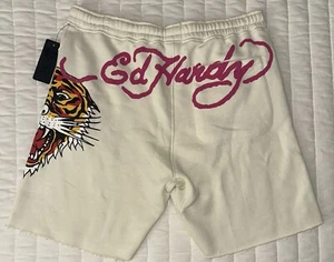 Ed Hardy Screaming Tiger Sweat Shorts/Size Large/Ivory/Men’s/Brand New - Picture 1 of 12