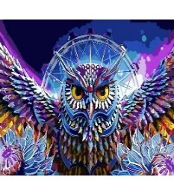 50x40 cm Malen nach zahlen Set mit Holzrahmen Bunte Eule - Bild 1 von 4