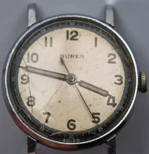 Vintage Buren WWII Military Watch Swiss 30mm Parts Repair Not Working - Bild 1 von 6