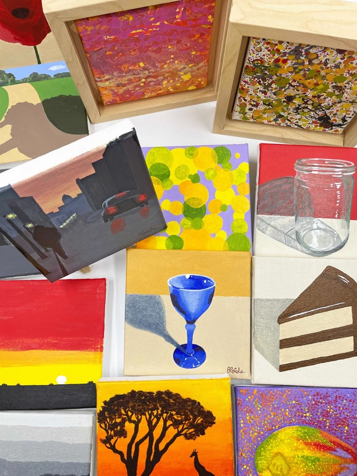 PINTURAS SOBRE LIENZO, Original, Varios 5"x5", FIRMADO por el Artista B. Portela, ÚNICO EN SU CLASE Foto 1 de 1