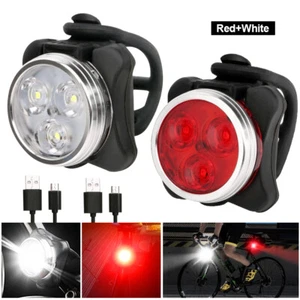 2Set USB Rechargeable LED Bike Lights Headlight Taillight Caution Bicycle Light - Picture 1 of 13