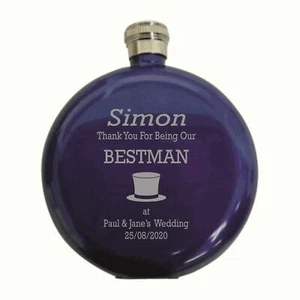 Personalisierter Bestman Zylinder Hut 5 Unzen rund blau Flachmann in einer Papierbox HF601 - Bild 1 von 1