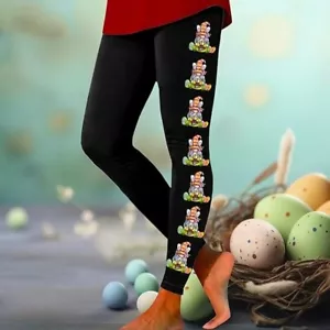Happy Easter Day Bunny Eggs Yoga Pants High Waisted Leggings Athletic Pants - Picture 1 of 4