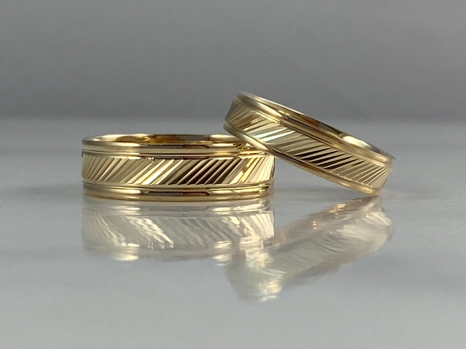 14K Gold Wedding Band 2 Engagement His Hers Ring Set Unisex Mens Womens Matching - Image 1 of 4