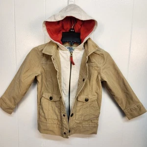Genuine Kids OshKosh Jacket Boys 4T Tan Canvas Hooded Utility Outerwear Coat - Picture 1 of 11