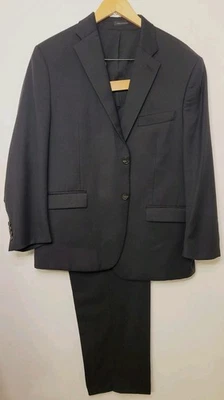 Lauren Ralph Lauren 44S Black Wool 2 Piece Suit Jacket Pants 36x30 Flaws** - Image 1 of 4