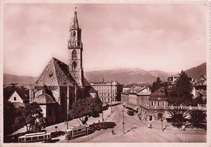 1757) CARTOLINA BOLZANO PIAZZA WALTER TRAM ANIMATA VIAGGIATA - Picture 1 of 2