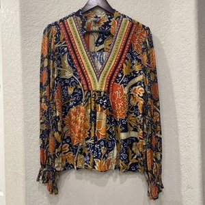 Anthropologie BLANK London Embroidered Stephanie Floral Blouse Boho Vneck L - Picture 1 of 10