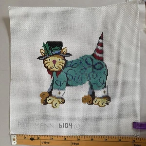 Needlepoint Canvas Christmas Cat La Jolla Santa Hat Patti Mann VG Unused - Picture 1 of 3