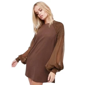 Free People Damen Kleid Größe XS Etui transparent Laternenärmel Mini A-Linie Boho - Bild 1 von 9