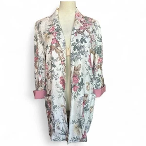 80’s Vintage Floral Jacquard Print Open Front Blazer Size 12 - Picture 1 of 10