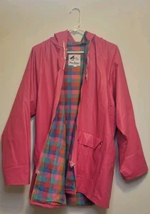 Vintage Misty Harbor Any Time Size Large Jacket Rainjacket Hooded Pink Plaid - Picture 1 of 11