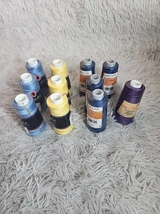 Serger thread, lot of 10 spools, blue, yellow, purple. - Picture 1 of 5