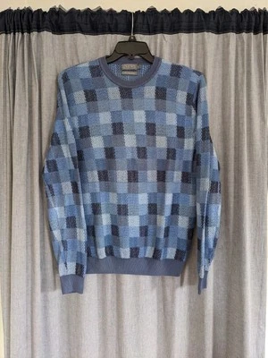Fisherman Grandpa Sweater Talbots Mens Small Blue Knit Plaid Light Academia - Image 1 of 4