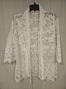 Chaqueta cárdigan abierta de encaje Greenectle vintage blanca para mujer mediana  - Imagen 1 de 5