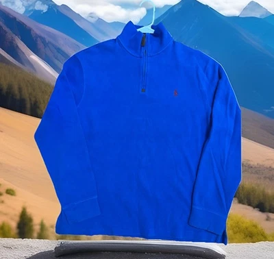 Y2K POLO Ralph Lauren L Royal Blue Quarter Zip Red Embroidered Pullover Deadstoc - Image 1 of 4