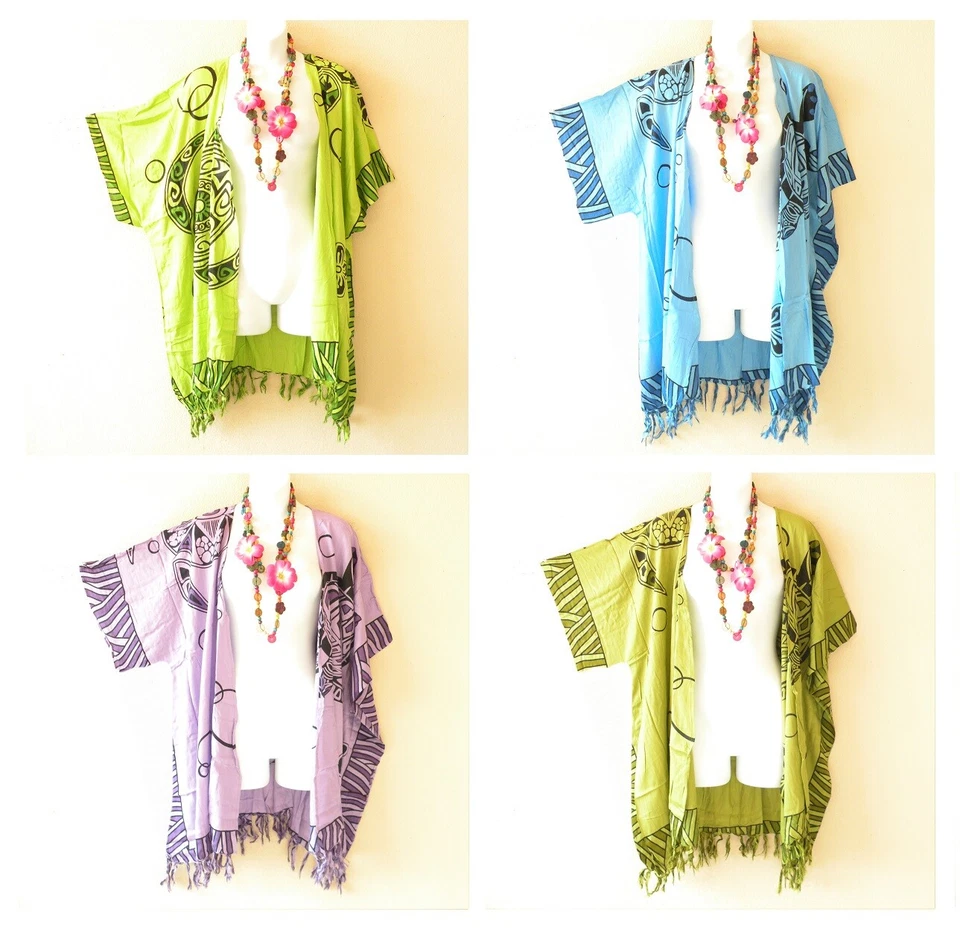 CG35 Turtle Batik Women Kimono Batik Cover Up Open Duster Cardigan - up to 5X - Image 1 of 1