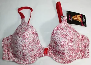NWT MAIDENFORM 07959 BRA one fab fit demi t shirt RED WHITE ROSE PATTERN - Picture 1 of 4