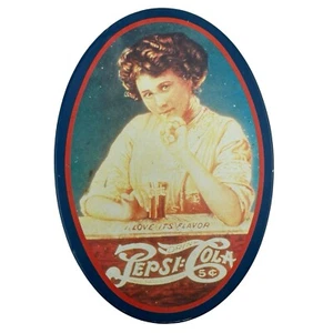 Vintage 1988 Pepsi Cola Oval Metal Tin Box 80s Drink 5 Cent Amnericana Riser 6" - Picture 1 of 12