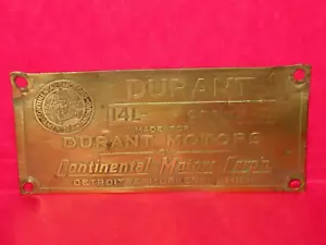 Vintage Durant Motors Continental Engine Brass VIN Plate Tag - Picture 1 of 4