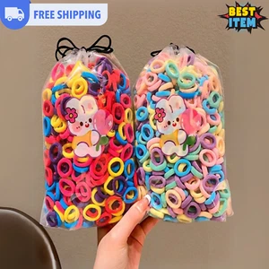 200 Pcs Kids' Cartoon Elastic Hair Bands - Colorful Baby Girl Scrunchies Set - Picture 1 of 7