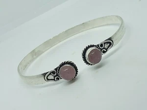 Brazalete brazalete chapado en plata 925 cuarzo rosa piedras preciosas con bolsa de organza - Imagen 1 de 3