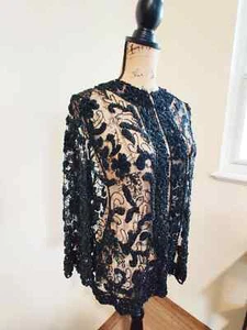 Vintage Black Beaded Evening Jacket, Extravagantly Embellished with GLASS Beads - Picture 1 of 10