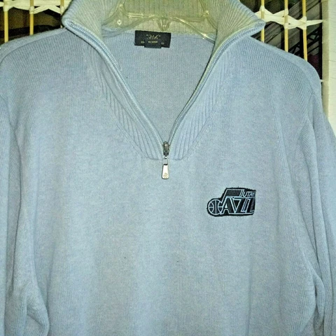 Utah Jazz basketball NBA zip collar sweater, sz XL, light blue, Brooks Brothers Cover