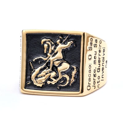 St. George Protect Carving Design Ring Dragon Killer st Michael Hero Archangel - Image 1 of 4