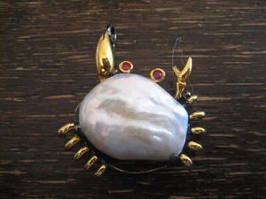 zuckersüßer Krebs Krabbe Anhänger große Keshi Perle 925er Silber schwarz Unikat - Picture 1 of 4