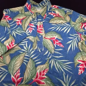 REYN SPOONER CAMP SHIRT -XL BLUE GREEN RED WHITE FLORAL PALM LAWN HAWAIIAN ALOHA - Picture 1 of 6