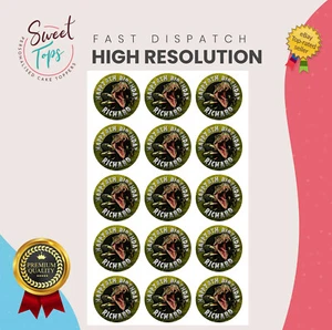 15X DINOSAUR VELOCIRAPTOR PERSONALISED BIRTHDAY 2" ROUND EDIBLE CUPCAKE TOPPERS - Picture 1 of 1