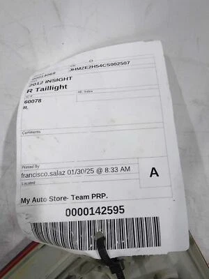 Used Right Tail Light Assembly fits: 2012 Honda Insight Right Grade A - Image 1 of 4